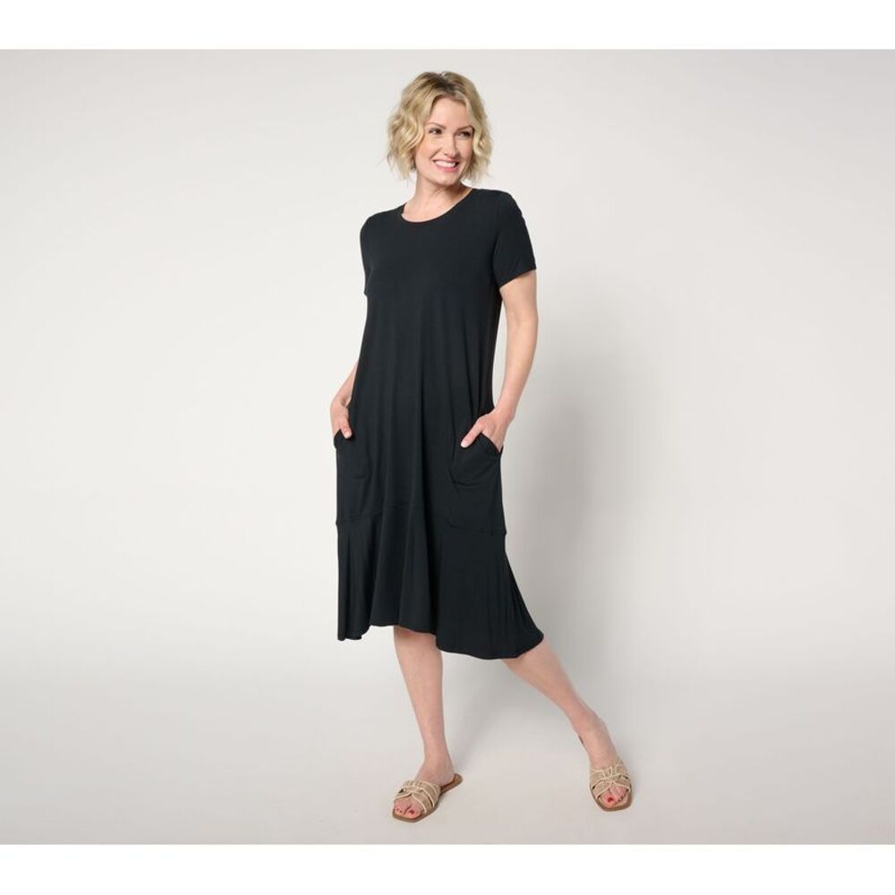 Top Knot Women's Petite Dress PS Rayon 230 Hi-Low Hem Black A648196